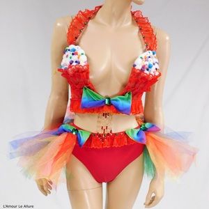 Red Cupcake Birthday Plunge Bra with Tutu Bustle